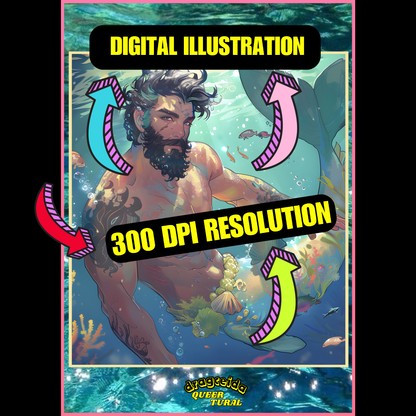🔱 Ilustración Digital Queer | Tritón | Sireno | ¡Descarga Instantánea! 🧜🏻‍♂️ Edición Leuco 🧜🏻‍♂️