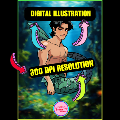 🔱 Ilustración Digital Queer | Tritón | Sireno | ¡Descarga Instantánea! 🧜🏻‍♂️ Edición Thaumas 🧜🏻‍♂️