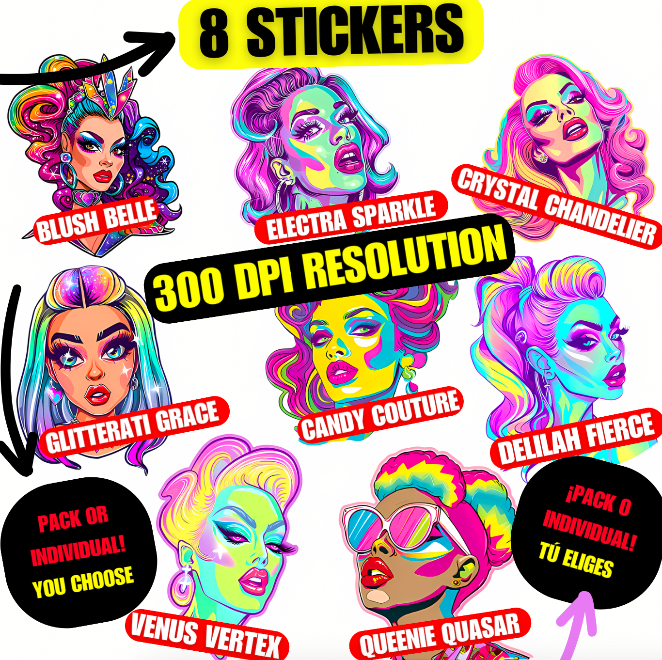 🌈 Pack de Stickers Digitales | Drag Queens | ¡Descarga instantánea! 👑 Edición Extravaganza 👑
