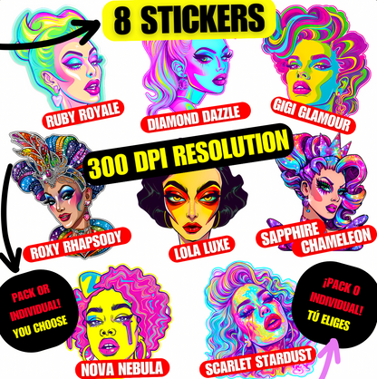 🌈 Pack de Stickers Digitales | Drag Queens | ¡Descarga instantánea! 👑 Edición Glamazing 👑 Pack Glamazing