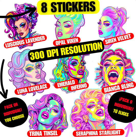🌈 Pack de Stickers Digitales | Drag Queens | ¡Descarga instantánea! 👑 Edición Divinique 👑 Pack Divinique