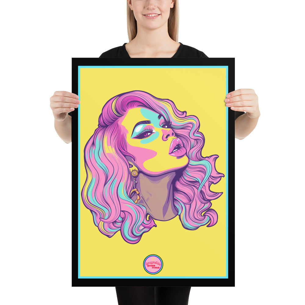 👑 Ilustración Queer | Drag Queens | ¡Envío Gratis! 🔥 Edición Mirage Moxie 🔥 Amarilla 50×70 cm