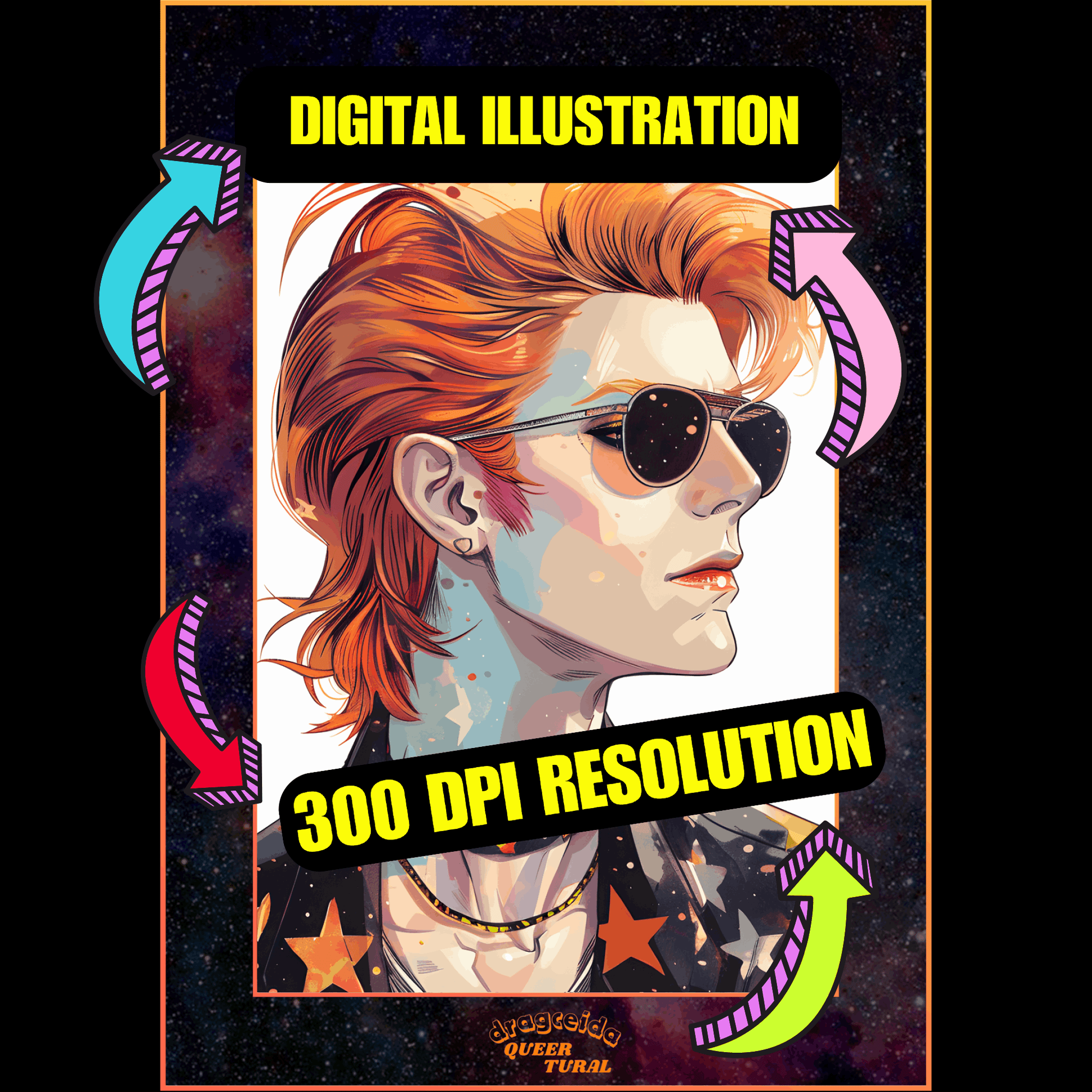 ⚡ Ilustración Digital | Bowie | ¡Descarga Instantánea! 🚀 Edición Life on Mars 🚀 - Dragceida Queertural