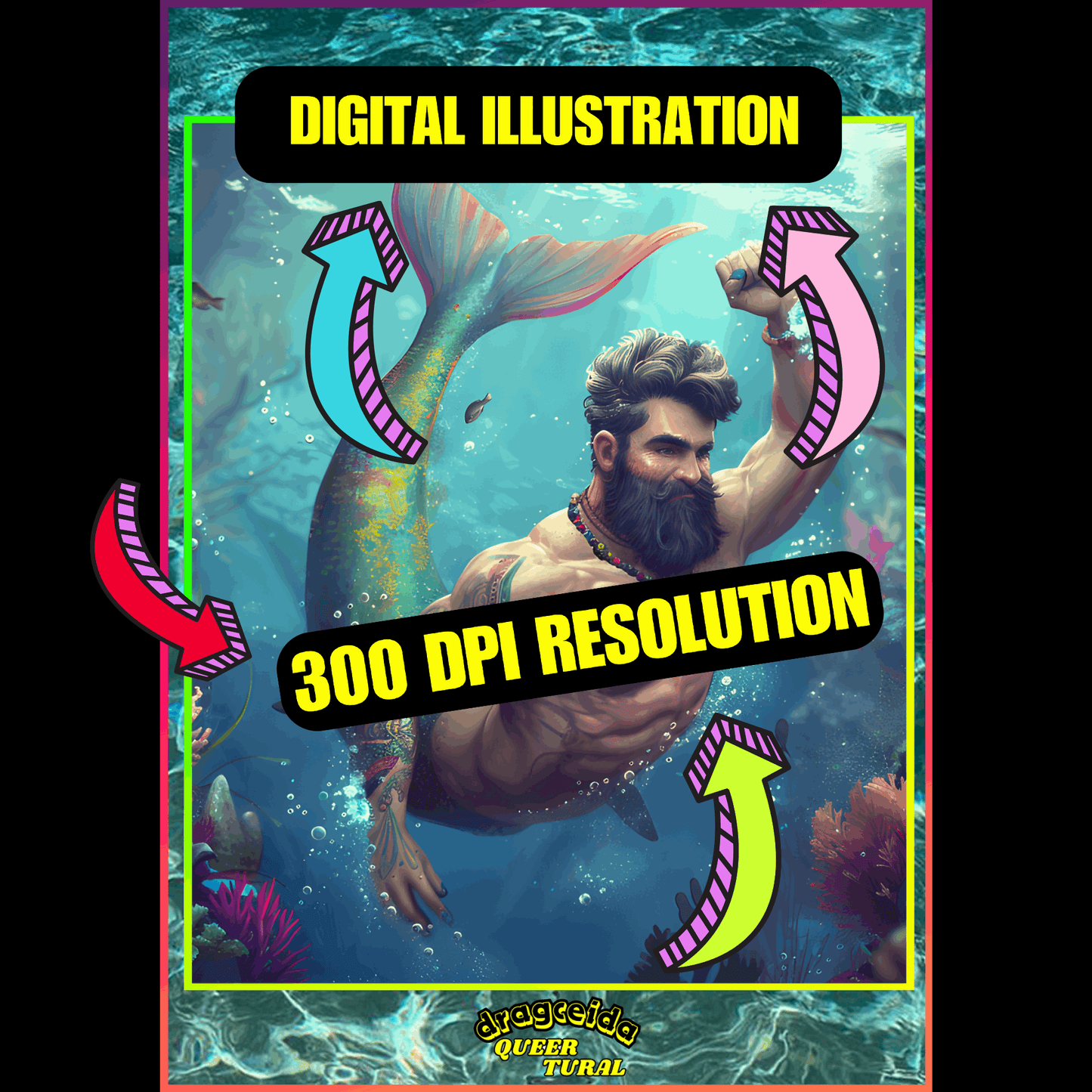 🔱 Ilustración Digital Queer | Tritón | Sireno | ¡Descarga Instantánea! 🧜🏻‍♂️ Edición Eneías 🧜🏻‍♂️ - Dragceida Queertural