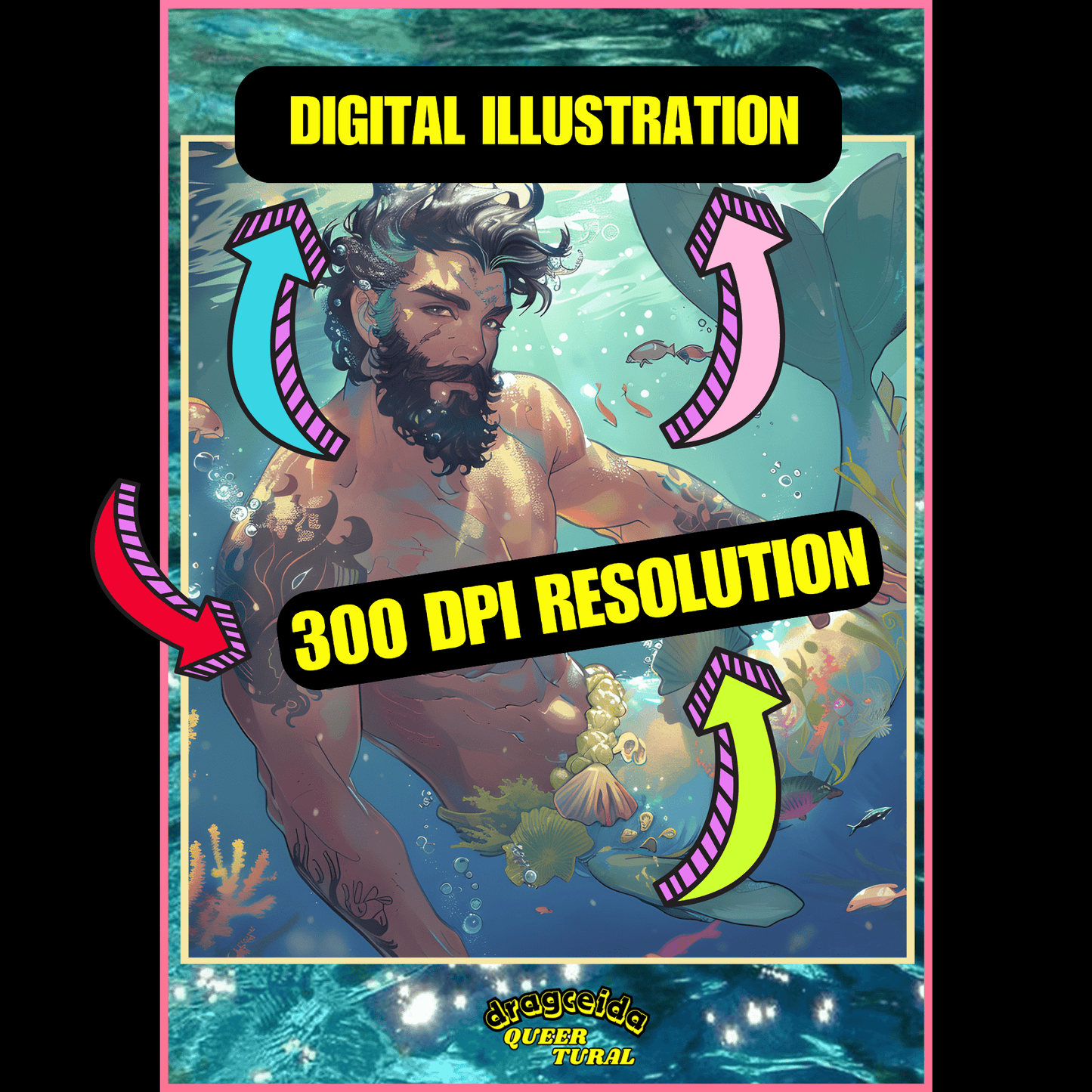 🔱 Ilustración Digital Queer | Tritón | Sireno | ¡Descarga Instantánea! 🧜🏻‍♂️ Edición Leuco 🧜🏻‍♂️ - Dragceida Queertural