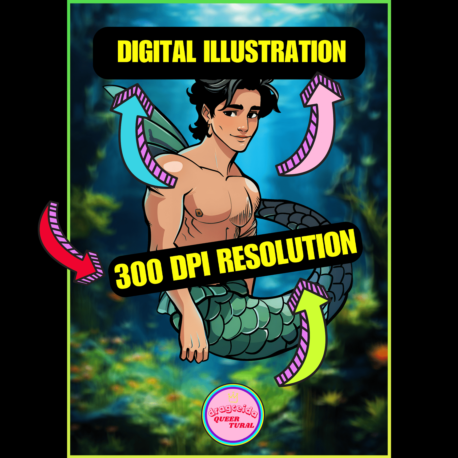 🔱 Ilustración Digital Queer | Tritón | Sireno | ¡Descarga Instantánea! 🧜🏻‍♂️ Edición Thaumas 🧜🏻‍♂️ - Dragceida Queertural