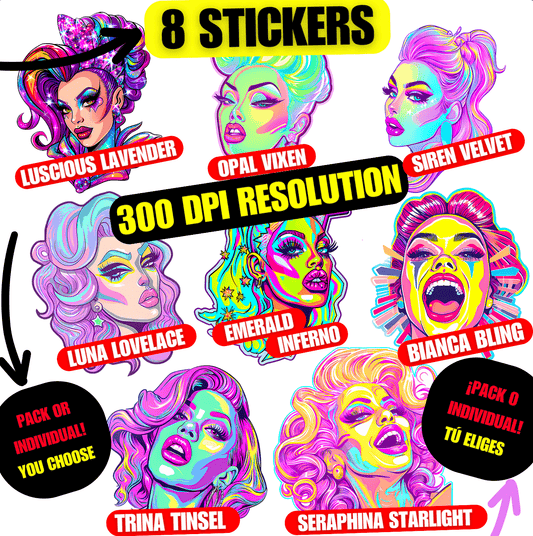 🌈 Pack de Stickers Digitales | Drag Queens | ¡Descarga instantánea! 👑 Edición Divinique 👑 - Dragceida Queertural