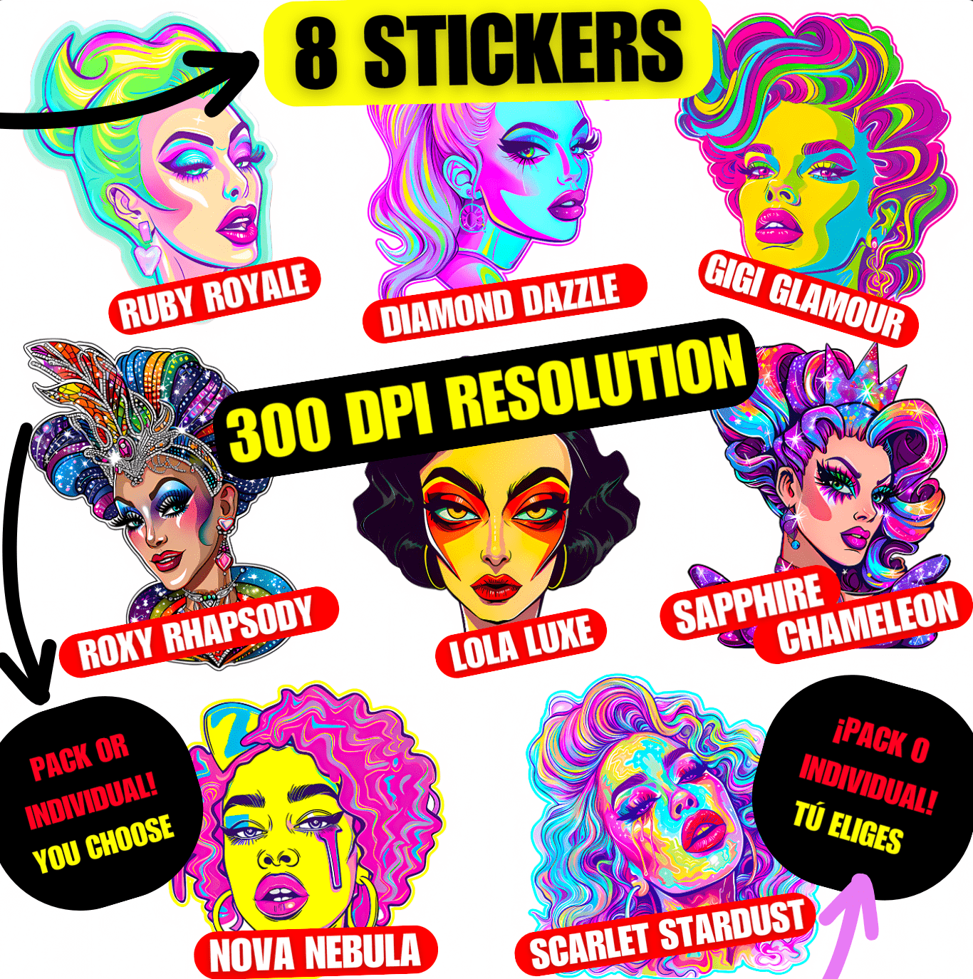 🌈 Pack de Stickers Digitales | Drag Queens | ¡Descarga instantánea! 👑 Edición Glamazing 👑 - Dragceida Queertural