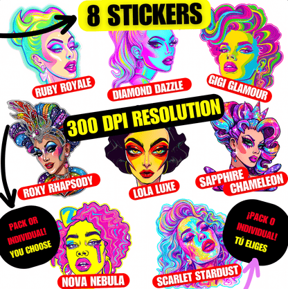 🌈 Pack de Stickers Digitales | Drag Queens | ¡Descarga instantánea! 👑 Edición Glamazing 👑 - Dragceida Queertural